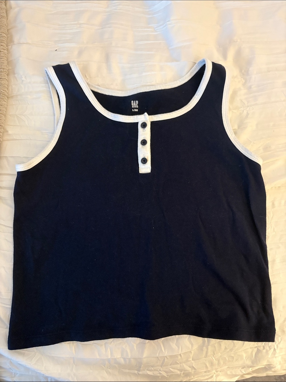 GAP Navy Tank with White Trim and Button Placket